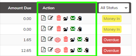 Action column All your Invoicing Options